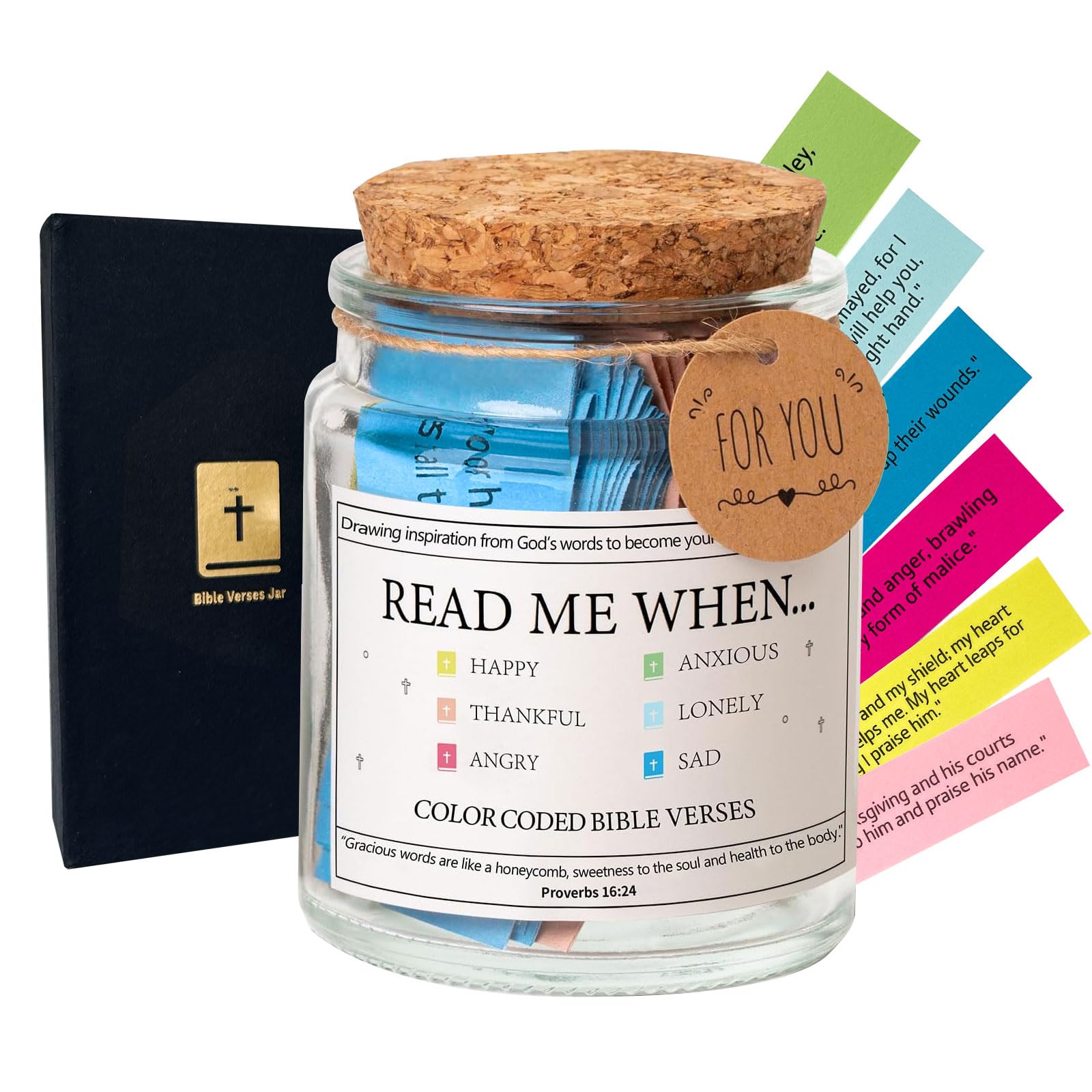 Bible Verses Jar - 90 Pieces Mini Scripture Cards Prayer Jar With Colored Verses - Glass Courage Gift for Christian Encouragement