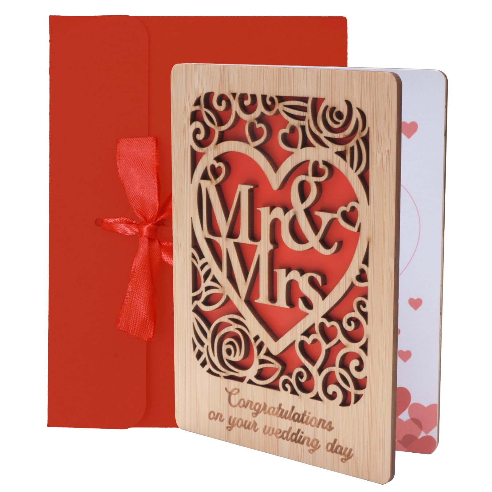 Wedding Card Personalised Wooden Wedding Day Congratulations Greeting Card Detailed Design Mr and Mrs Gifts Just Married Card for Bride and Groom Newlyweds New Couple Anniversary for Valentine's Day