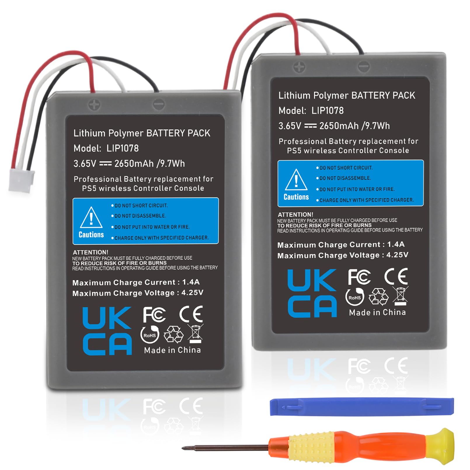 Photo 1 of 2 Pack for PS5 Controller Replacement Battery, 2650mAh LIP1708 Battery for Sony PlayStation 5 DualSense CFI-ZCT1W Wireless Controller