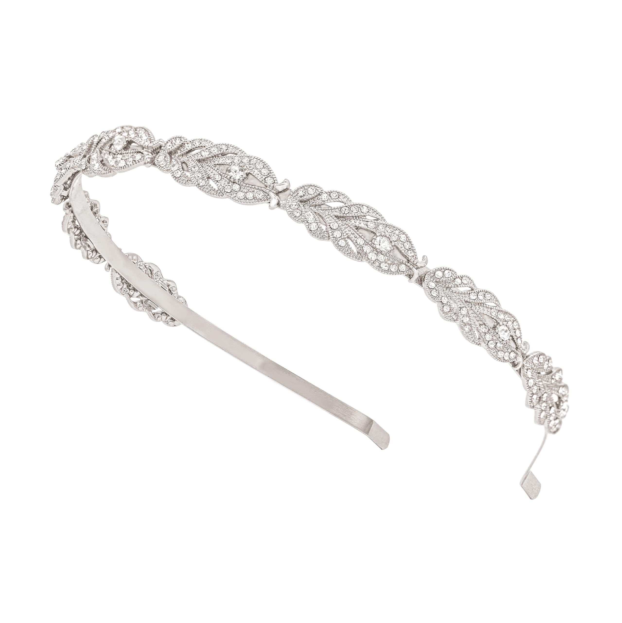 Photo 1 of Oriamour Flower Design Rhinestone Crystal Wedding Headband Bridal Headpieces Simple Design Bridal Headband (Silver)