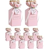 Liobelon 10 Pieces Floral Gift Boxes, Petal Shaped Candy Treat Box 3D Flower Candy Boxes With Ribbons for Flower Themed Party, Bridal Shower, Wedding, Engagement Candy Table Decorations (Pink)