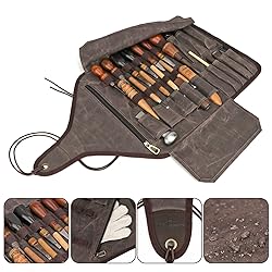 TOURBON Waxed Canvas Tool Roll Up Bag, 25-Pocket
