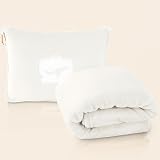 EverSnug Travel Blanket and Pillow - Ultra-Soft, Compact & Lightweight, 65x40 Inches, with Carry Case, Luggage Sleeve & Backpack Clip for Airplane Comfort (Off-White)