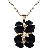 Navachi 18k Gold Plated Clear Crystal Enamel Leaves Flower Pendant Necklace 16"+2"