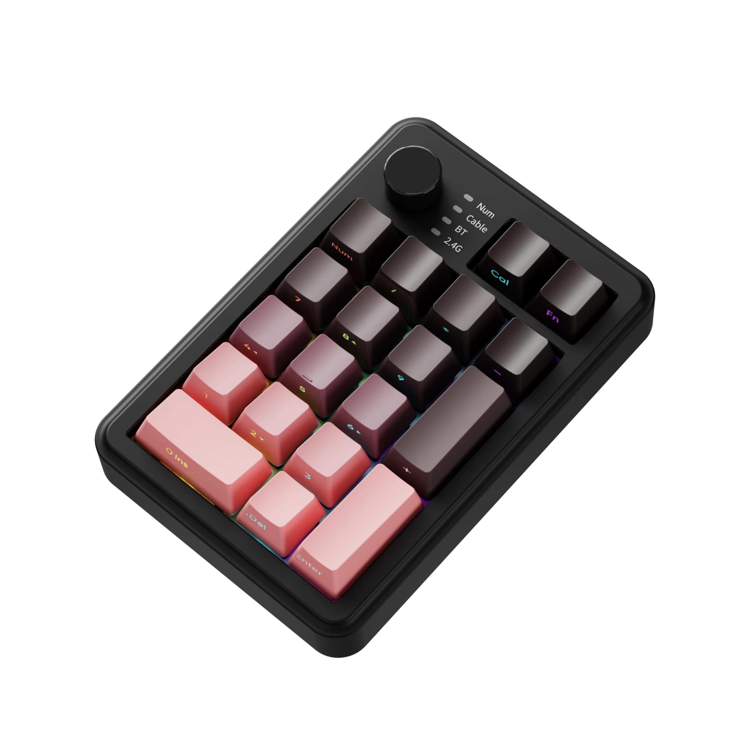 Photo 1 of EWEADN NK20 Wireless Retro Mechanical Numpad with Knob, Bluetooth/2.4GHz/USB-C Connect with RGB Backlight Hot Swappable Number Pad, 20-Key Rechargeable External Num Pad for Win, Mac, Black Berry Pink