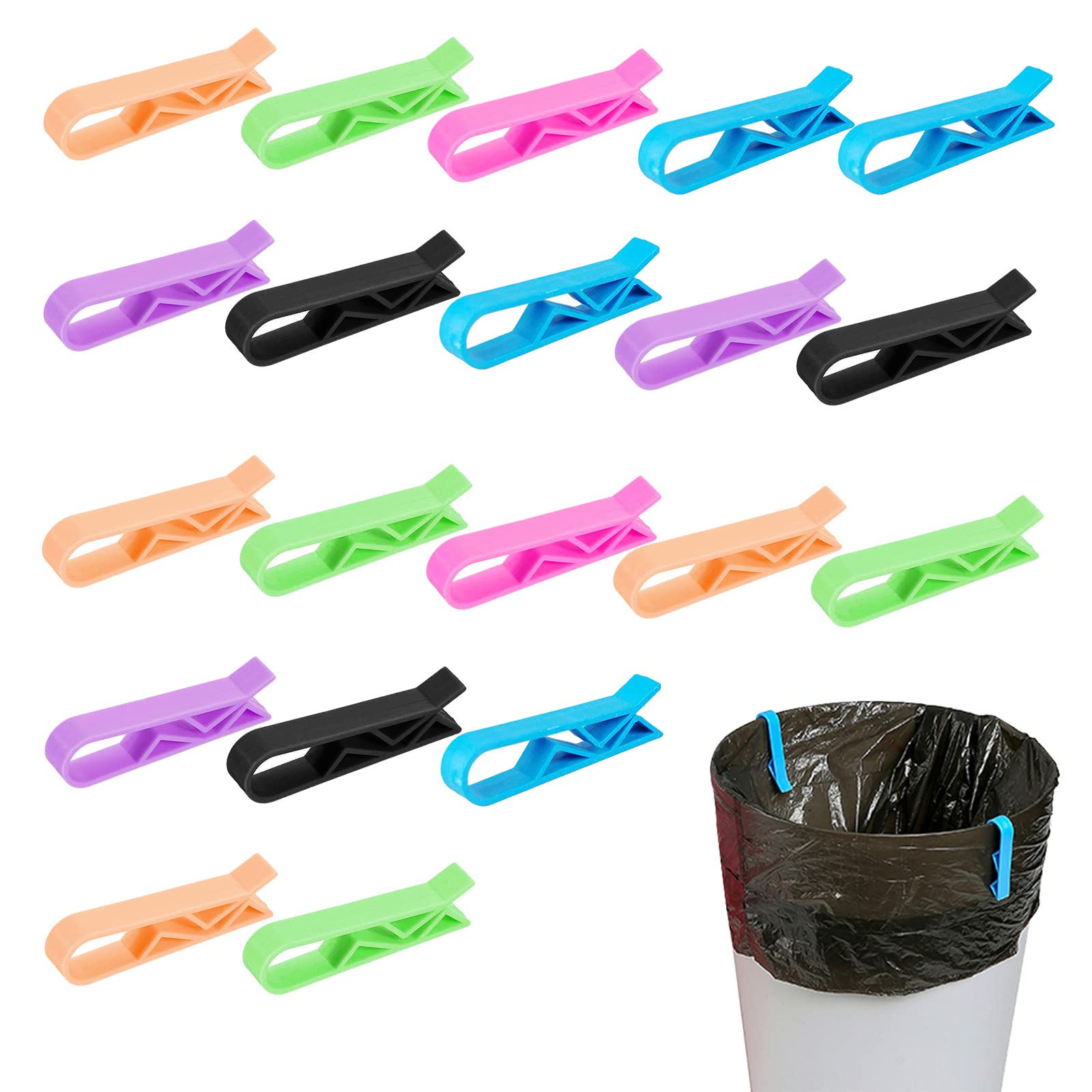 20 pcs Bin Bag Clips Plastic Clip Clamp Holders for Kitchen Garbage Waste Trash Can Junk Bag Fixed Clip Random Color - 20 Pieces