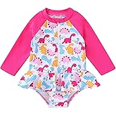 YOUNGER TREE Baby Swimsuit Girl Long Sleeve Ruffle Zipper Rash Guard Infant One Piece Swimwear Toddler Bathing Suit Girl