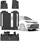 3W Floor Mats & Trunk Mat for Toyota Sienna 2021-2026 LE/XLE(Only for 8 Seat), TPE All Weather Custom Fit Floor Liner for Sienna 1st, 2nd and 3rd Row and Cargo Mat, Black