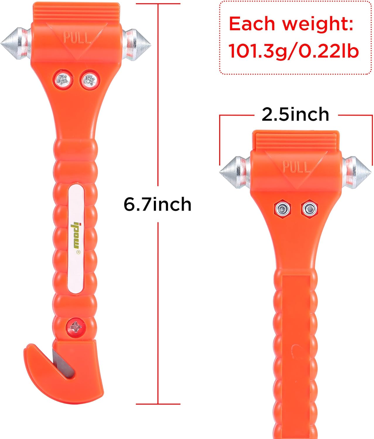IPOW 4 PCS Car Safety Antiskid Hammer Seatbelt Cutter Emergency Class/Window Punch Breaker Auto Rescue Disaster Escape Life-Saving Hammer Tool,Big: Automotive