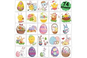 CHARLENT Easter Temporary Tattoos for Kids Party Supplies - 74 Individually Sheets Easter Egg Bunny Tattoos for Boys Girls Party Favors Goodie Bag Fillers
