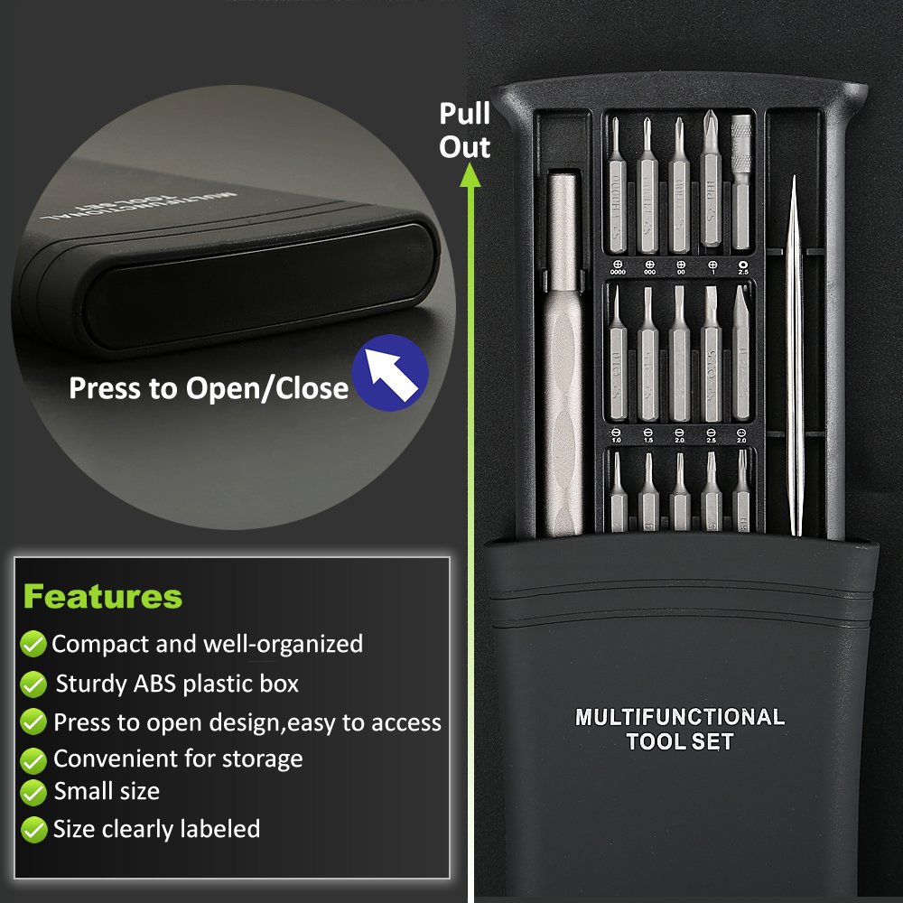 Kingsdun Small Screwdriver Set, 22 in 1 Precision Screwdriver Bit Set with Torx Pentalobe Phillips Flathead and Triwing Magnetic Driver Bits for Eyeglasses, iPhone,Macbook,Xbox & Computer