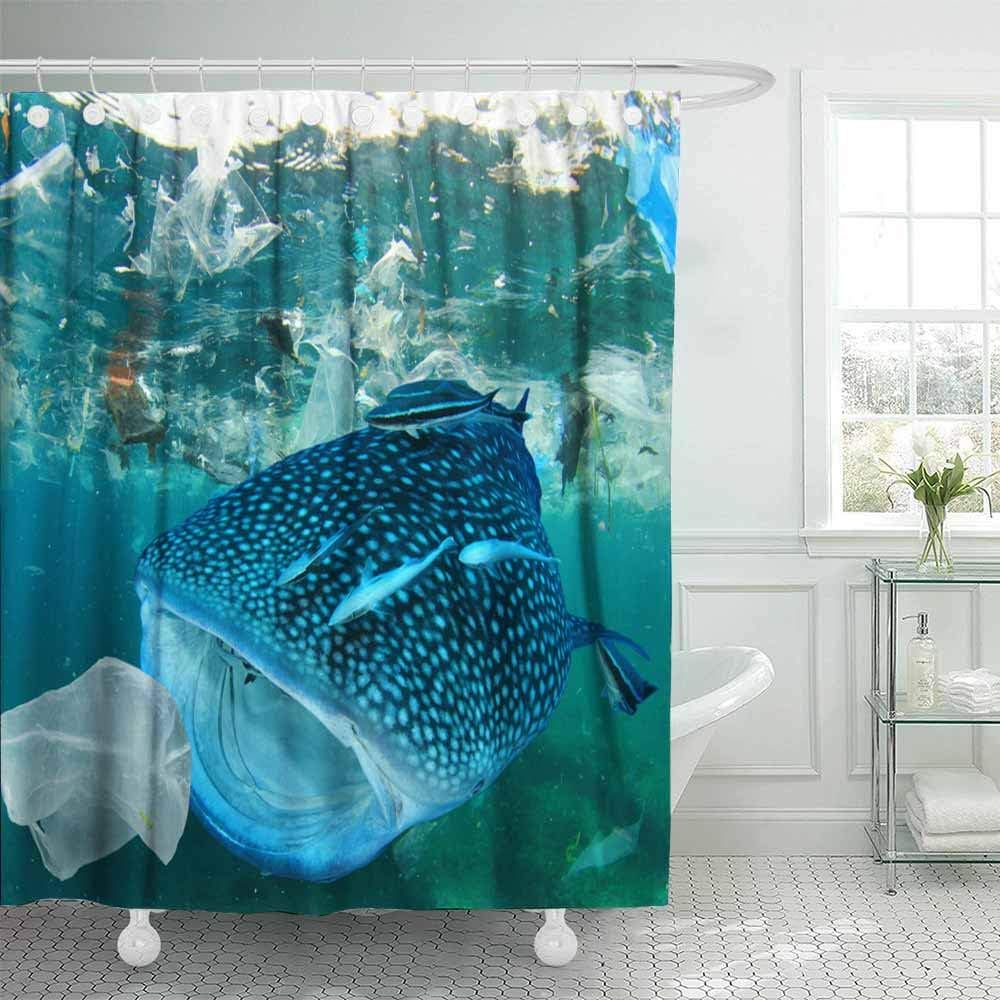 Teepel Country Shower Curtain Fabric Shower Curtain Out Shower Curtain Plastic Ocean Whale Shark Filter Feeds in Plastic Polluted Ingesting 78X72Inch Cool Shower Curtain for Bathroom Decor with Hooks