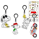 Peanuts Keychain Set - 4 Pc Keychain Bundle Featuring Snoopy and Woodstock for Kids, Men, Women Plus Stickers | Peanuts Snoopy Party Favors Pack