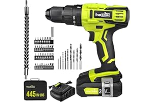 SnapFresh 20V Cordless Impact Drill-1/2 Power Drill/Driver Set,445in-lbs Torque Max,2 Variable Speeds, 43Pcs Bits w/case,2.0A