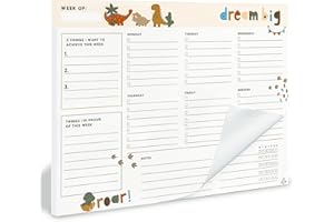 Nook Theory 8.5" x11" Weekly Task Planner Pad Tear Off - 52 Pages Undated To Do List Notepad, Full Year Productivity Planning Pad for Study and Work Desk (Dino)