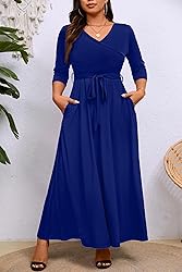 Runwind Plus Size Maxi Dress Sexy 3/4 Sleeve V Neck