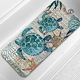 Azppsad Blue Bathtub Mat Non Slip, 40x16 inch Bath and Shower Safety Mats, Vintage Sea Turtle Tub Mat for Bathroom, Tub Shower Mat with Drain Holes and Suction Cups