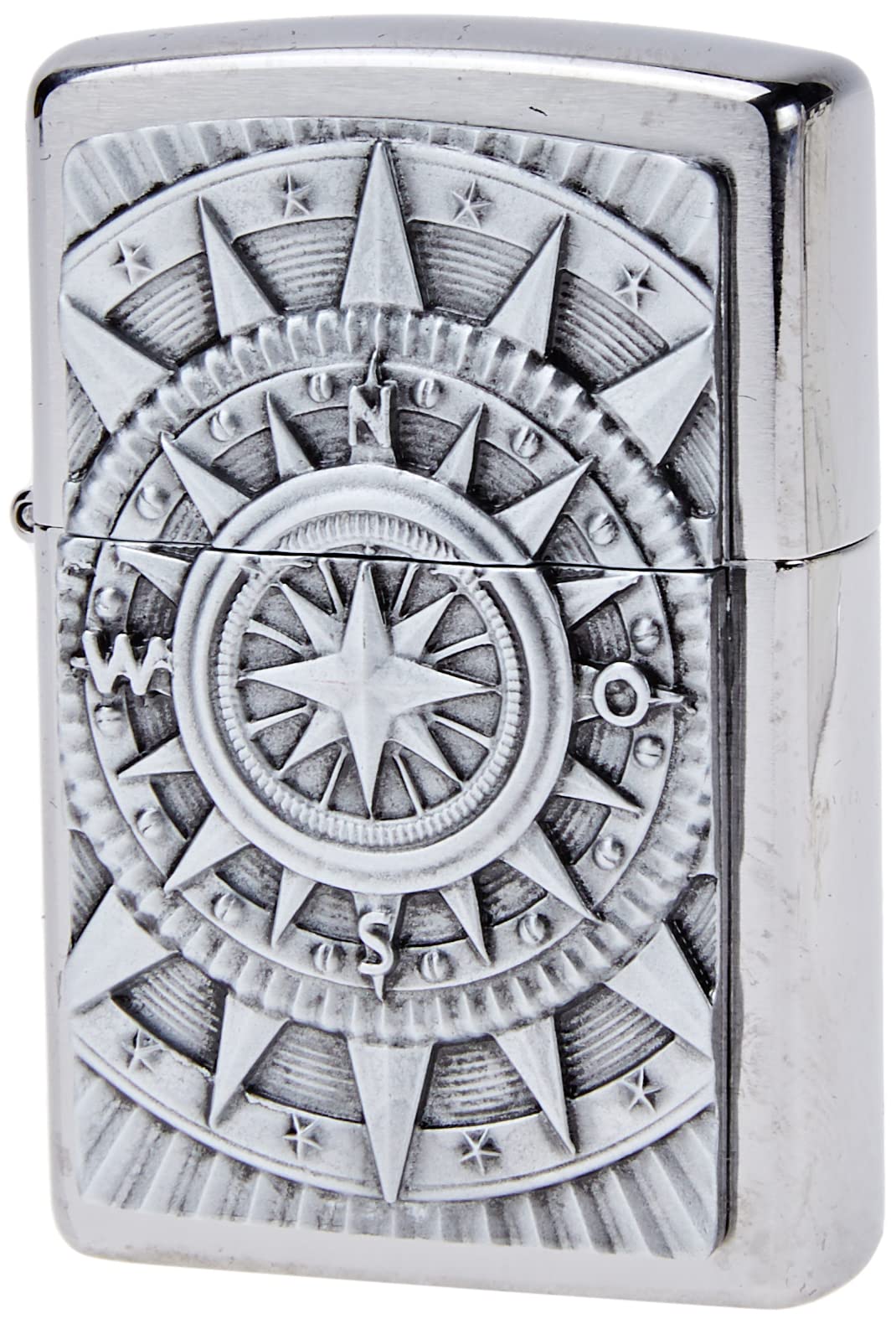 Zippo - Windproof Lighter, Compass, Brushed Chrome, Emblem, Refillable, Reusable, Windproof Design, Gift Box, Made in the USA