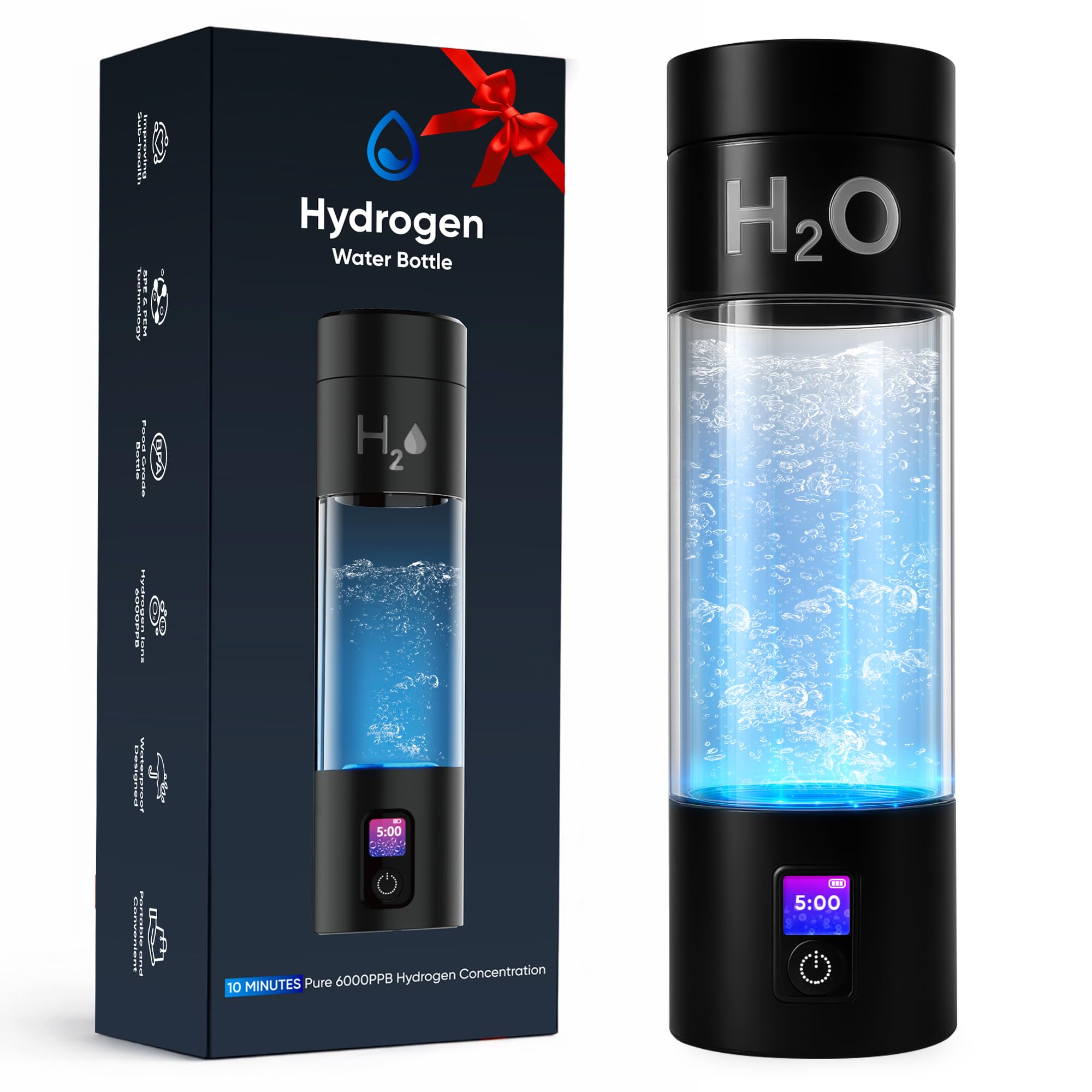 Photo 1 of TzzToiT Hydrogen Water Bottle Generator - 6000PPB High Concentration, SPE PEM Tech, Portable 9Oz Hydrogen Water Ionizer, Rechargeable Rapid Hydrogen Boost, Travel Friendly with Bottle Adapter, Black
