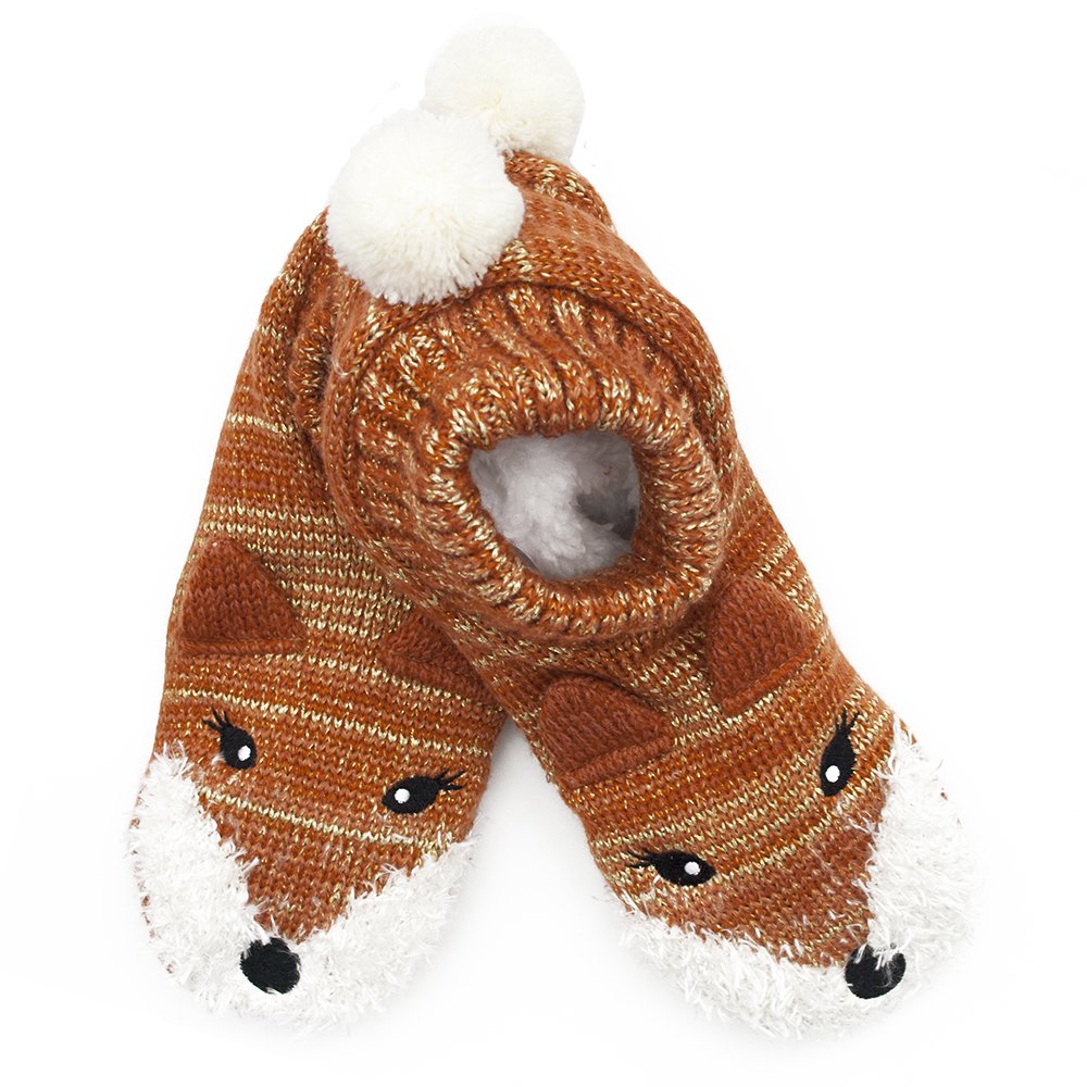Ladies Novelty 3D Animal Lined Knitted Slipper Boot/Socks Fox Amazon