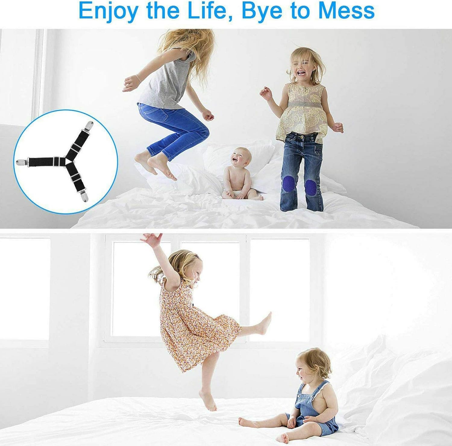 Rareccy Bed Sheet Holder Straps, Adjustable Bed Sheet Fastener and Triangle Elastic Mattress Sheet Clips Suspenders Grippers Fasteners Heavy Duty Keeping Sheets Place for Bedding Mattress (4 PCS): Home & Kitchen