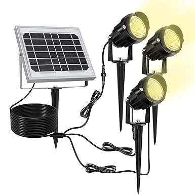 MEIKEE Solar Gartenleuchte 3 Stück mit Erdspieß Solarleuchte aus Metall Gartenstrahler IP66 wasserdichte schwenkbar Strahler 