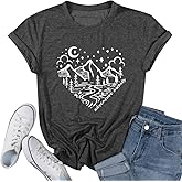 Women Mountain Shirts and So The Adventure Begins Tshirt Sunshine Moon Nature Pine Graphic Tees Heart Let's Go Find It Top