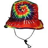 Tie Dye Bucket Hat with String Strap – Rainbow Jungle Pattern, 100% Cotton, Unisex Summer Hat for Festivals, Beach & Travel