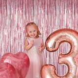 ILLUVA 2 Pack Metallic Tinsel Foil Curtain Backdrop 3.2ft x 6.56ft Pink Party view 4
