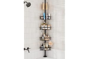 cutefafa Rustproof Corner Shower Caddy Tension Pole, 4 Large Baskets for Bathtub Shampoo Storage Organizer Bathroom Height Ad