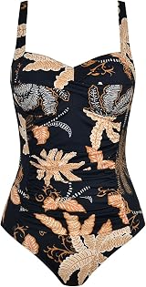 WIN.MAX One Piece Swimsuit Tummy Control Ruched Padded Plus Size UK10 Golden view 5