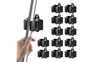 3-H Stainless Steel Broom Holder Wall Mount 12-Pack- Heavy Duty Mop Organizer, Wall Mounted Broom Storage with Secure Mountin