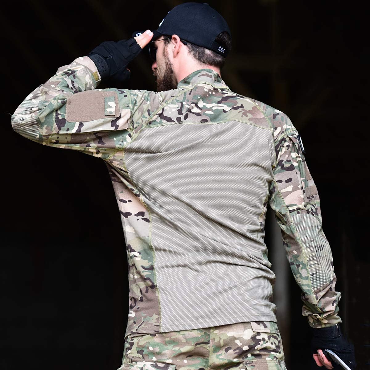 CARWORNIC Gear Men's Tactical Military Combat Shirt Cotton Army Assault Camo Long Sleeve T Shirt: Clothing