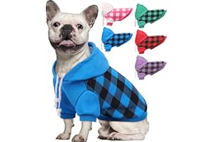 NANAKI Dog Hoodie for Small Medium Dogs Cats, Soft Dog Sweatshirt, Plaid Puppy Pullover Hoodies for Small Dogs Boy Girl, English French Bulldog Hoodie, Warm Fleece Dog Winter Coat Outfit Vest,Blue S
