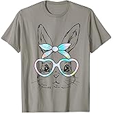 Cute Bunny Rabbit Face Tie Dye Glasses Girl Happy Easter Day T-Shirt
