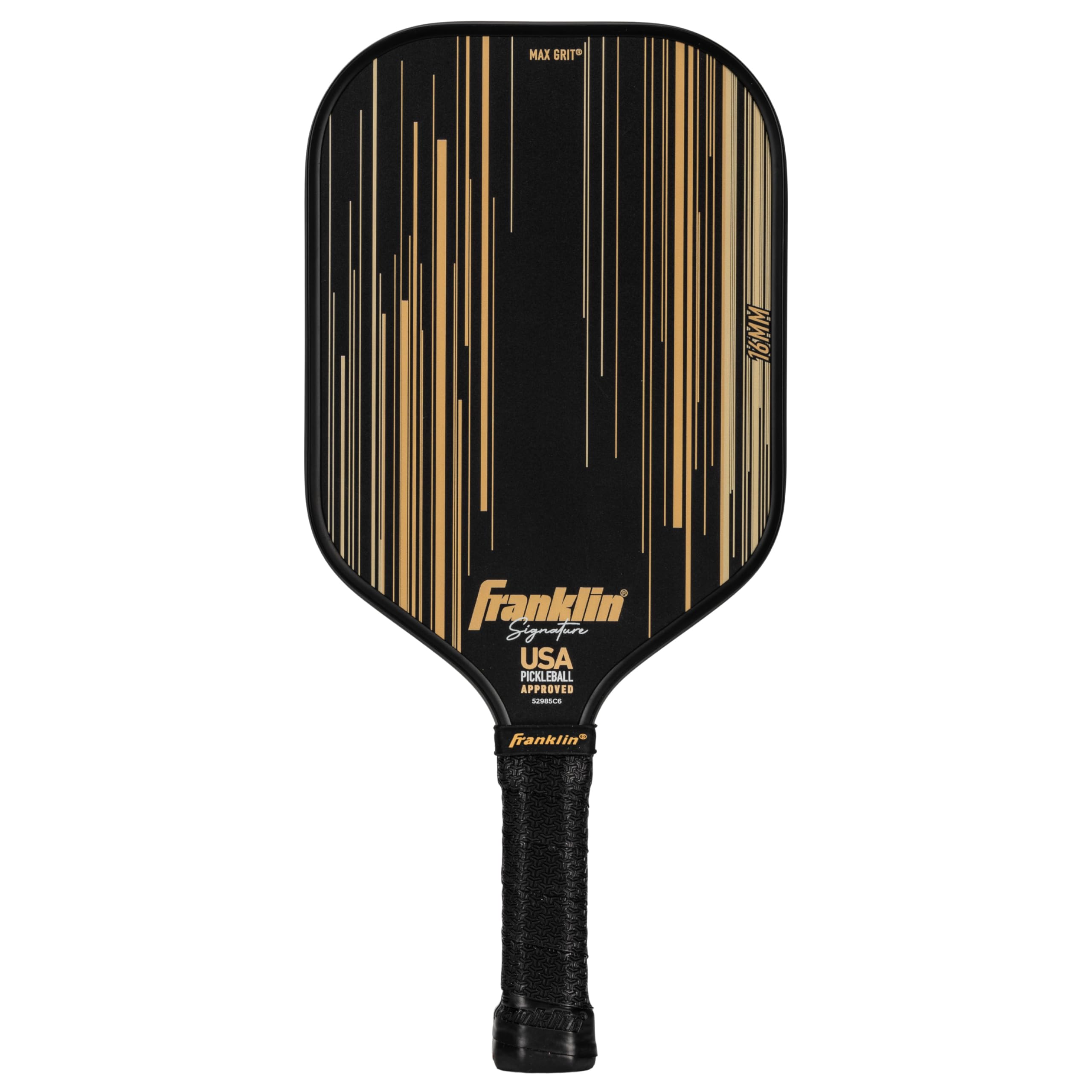 Franklin Sports Pro Pickleball Paddles - Signature Series Pro Paddle with MaxGrit Surface - USA Pickleball (USAPA) Tournament Approved - 16mm Polypropylene Core - Black/Gold Image