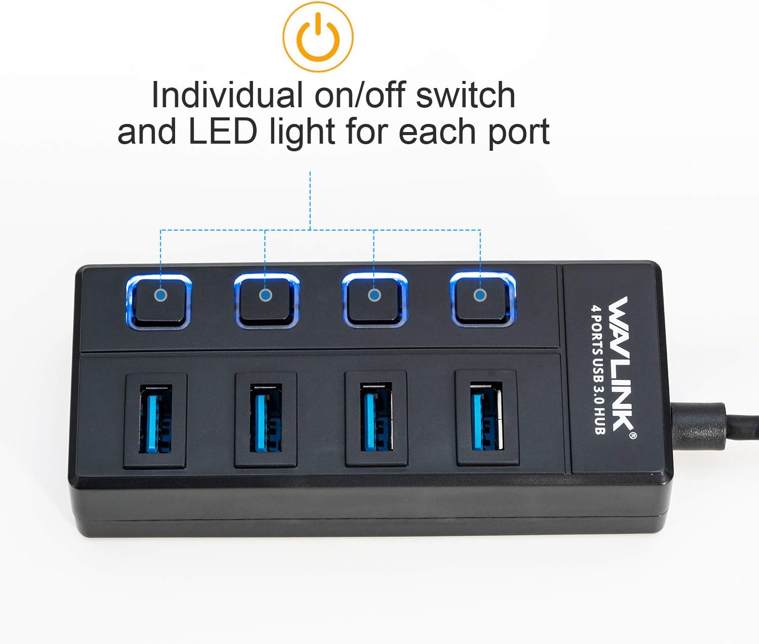 WAVLINK 4 Port USB 3.0 Hub with Individual LED Power Switches, Support SuperSpeed Data Transfer up to 5Gbps for Mac, PC, USB Flash Drives and Other Devices: Computers & Accessories