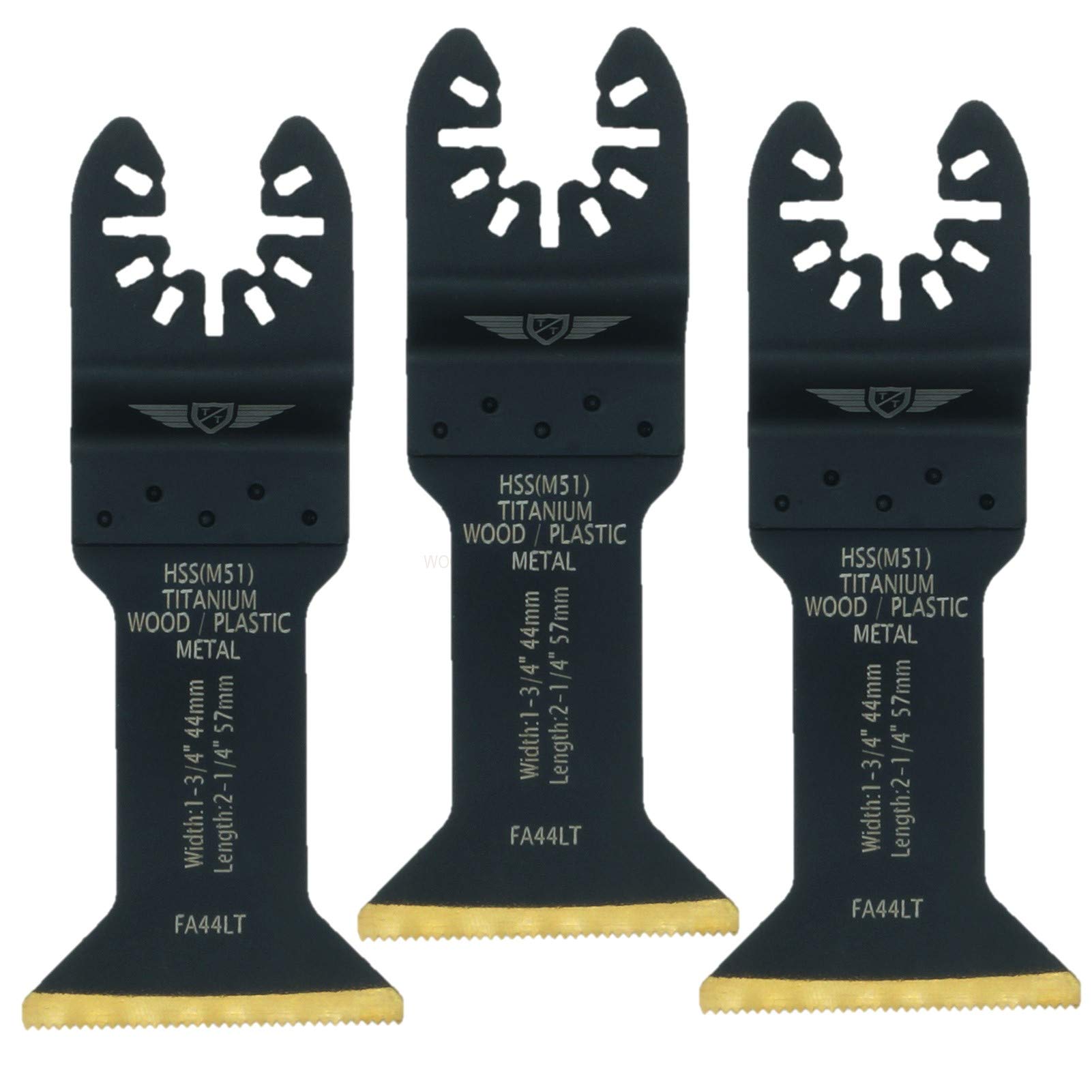 3 x TopsTools FA44LT_3 44mm Long Life Titanium Coated Blades Compatible with Dewalt Stanley Black and Decker Bosch Fein (Non-StarLock) Makita Milwaukee Hitachi Parkside Ryobi Worx Workzone Multitool