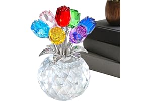 Crystal Figurines Collectibles,Romantic Colorful Rose Statue | Crystal Flower Figurines Table Decor - for Wife Girlfriend Wom
