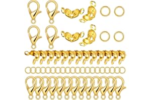BOYIVI 800 Pcs Jewelry Making Accessories Set with 100 Pieces Lobster Claw Clasp 200 Pieces Bead Tips Knot Covers and 500 Pieces Open Jump Ring Connectors DIY Jewelry Making Supplies Bracelets (Gold)