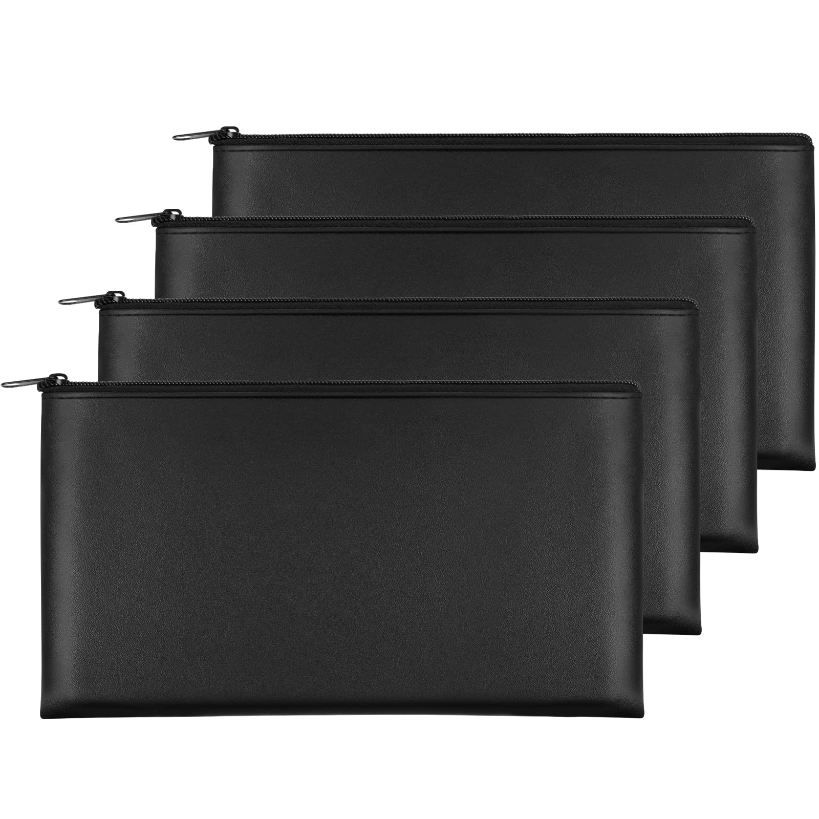 Photo 1 of Joyberg 4Pack Money Bag 11 X 6", Safe Durable Waterproof PU Leather Bank Bag with Zipper for Cash, Coin, Checks, Makeup Bills Receipts Tool Storage (Black)