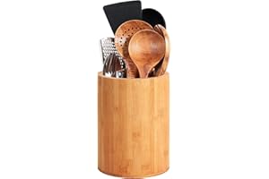 SLNIHAMS Bamboo Utensil Holder, Large Utensil Holders for Kitchen Counter, Bamboo Spoon and Chopstick Holder for Kitchen Decor, Flatware and Spatula Storage Organizer, for Countertop, Pantry and Bathroom