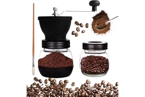 Mixpresso Manual Coffee Grinder, Spice Grinder Manual, Glass Jars, Ceramic Burr, Adjustable Grind, Easy to Clean, Portable Compact Design, 3 Piece Set, Stainless Steel