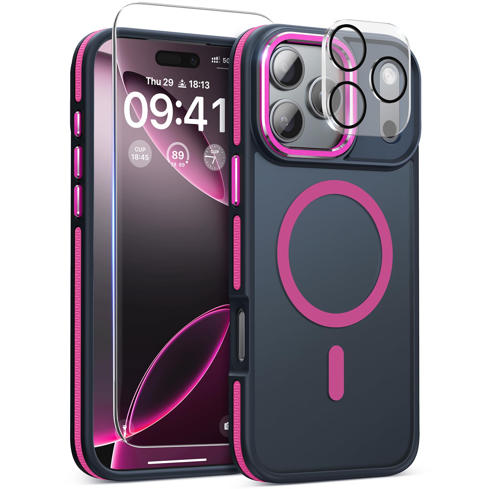 Photo 1 of Magnetic 3 in 1 for iPhone 17 Pro Max Case, [Omni-Directional Protection] with 1x Screen Protector + 1x Camera Cover, [Seamless Work with Magsafe] Protective Silm Case for iPhone 17 Pro Max Hot Pink