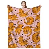 DOINBEE Cat Blanket for Women & Girls, Cute Orange