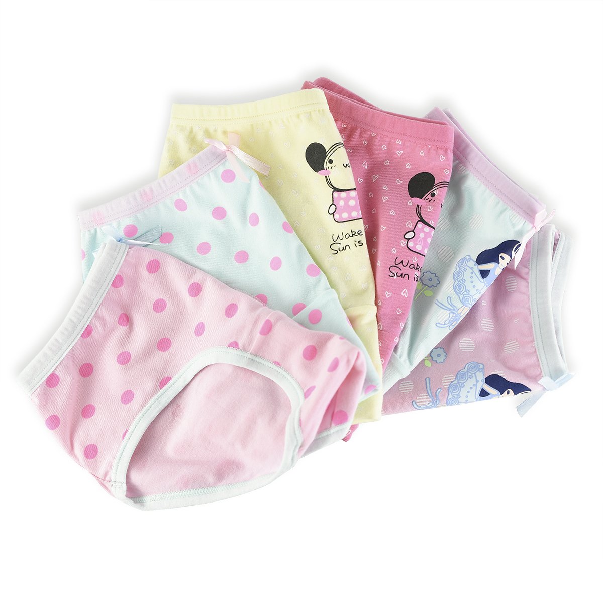 slaixiu Cotton Girls Underwear Briefs Cute Polkadot Cartoon Kids Panties 6-Pack(UW234-120)