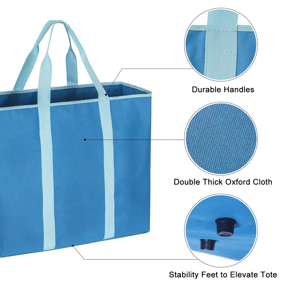 WISHPOOL Extra Large Laundry Basket Shopping Tote Bag Collapsible Laundry Hamper Handles Foldable Laundry Bags Standing Dirty Clothes Storage Organizer (Blue)