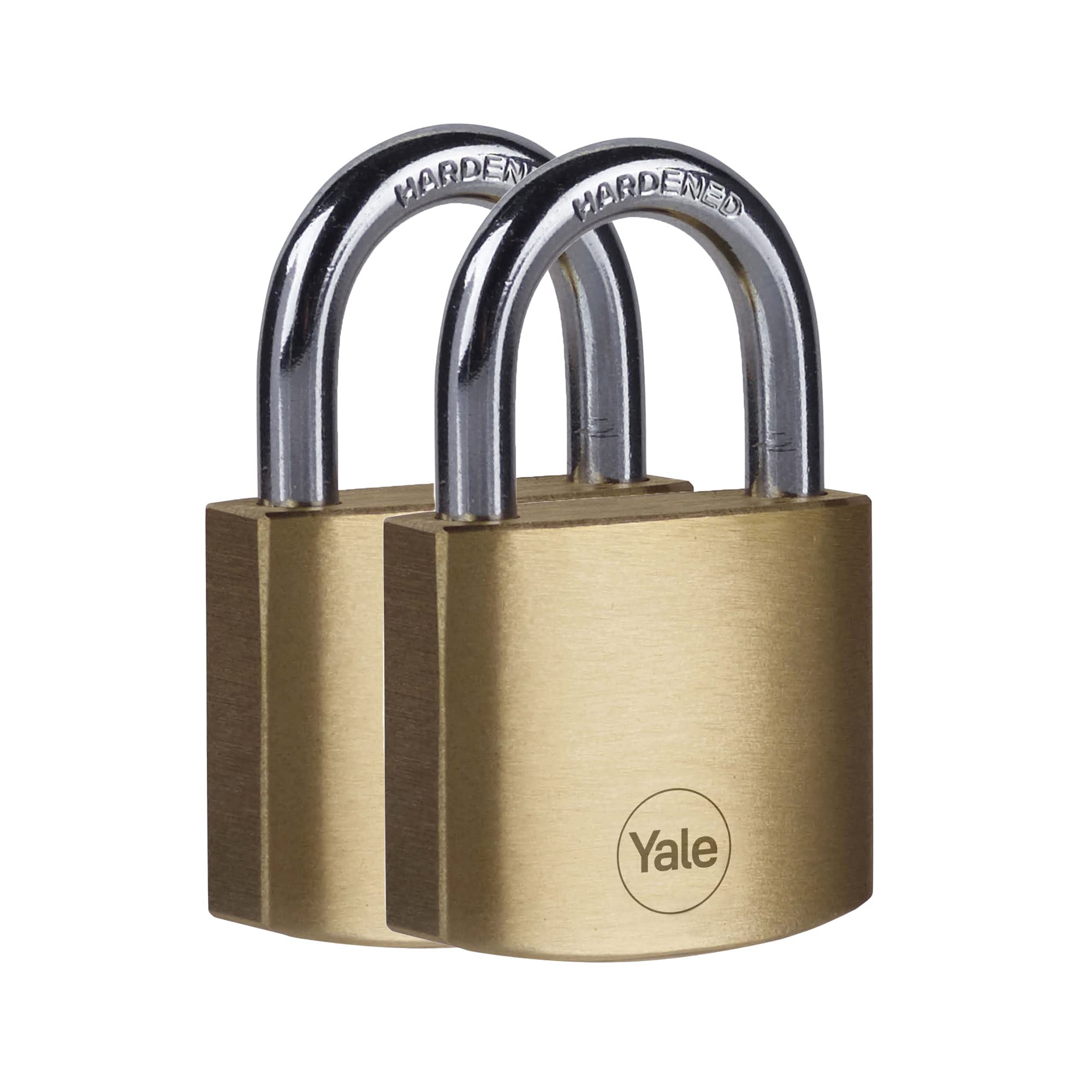 Yale - Y110B/40/122/2 Standard Security 40mm Brass Padlock, Pack of 2 - Open Hardened Steel Shackle - 3 keyed Alike Keys