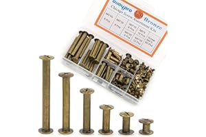 Alloypro 120 Pcs (60 Pair) M5 x 6/10/15/25/35/45 Bronze Phillips Chicago Screws Binding Screw Posts,Scrapbook Photo Albums Binding Screws Assorted Kit 6 Sizes for Leather Saddles Purses Belt Repair