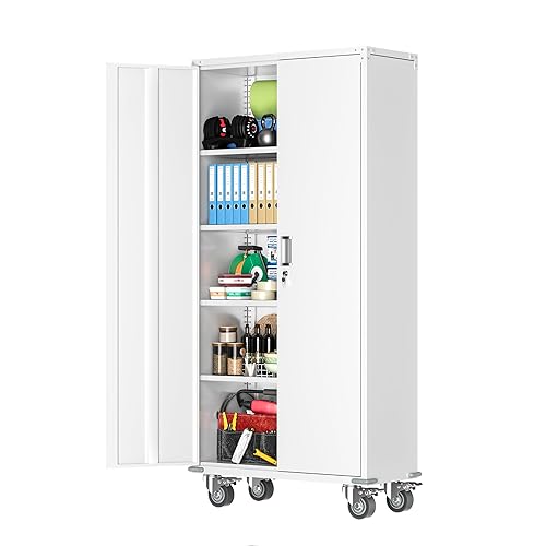 Atripark Metal Storage Cabinet with Wheels, 72" Black Garage Rolling